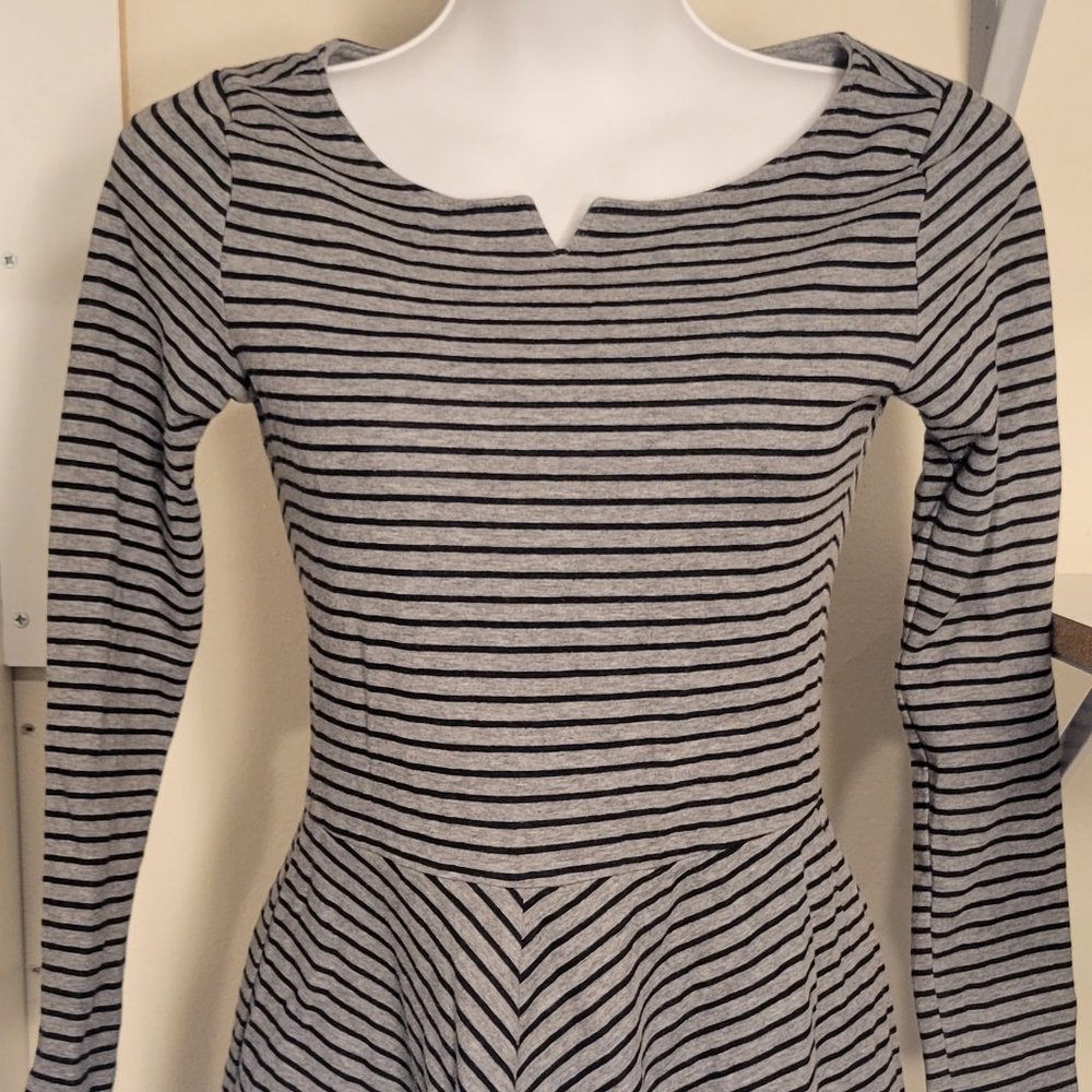 Black and gray striped skater dress